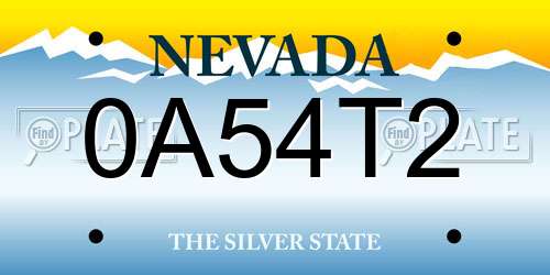 0A54T2 Nevada License Plate
