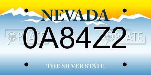 0A84Z2 Nevada License Plate