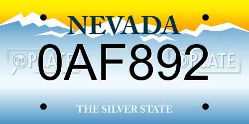 0AF892 Nevada License Plate