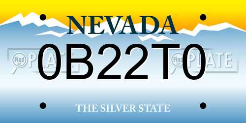 0B22T0 Nevada License Plate