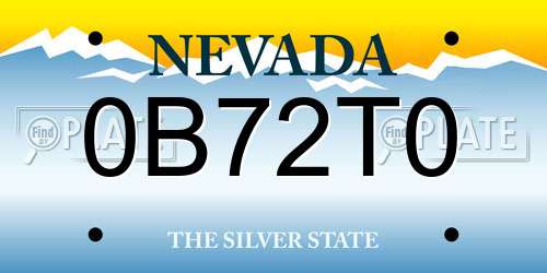 0B72T0 Nevada License Plate