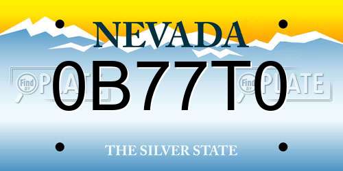 0B77T0 Nevada License Plate