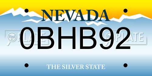 0BHB92 Nevada License Plate