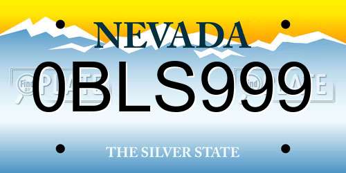 0BLS999 Nevada License Plate