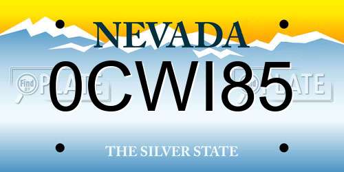 0CWI85 Nevada License Plate