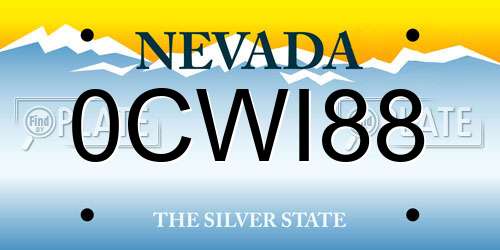 0CWI88 Nevada License Plate