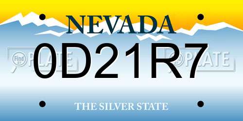 0D21R7 Nevada License Plate