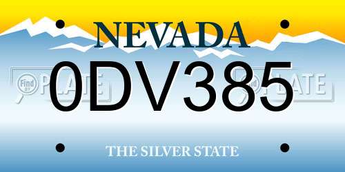 0DV385 Nevada License Plate