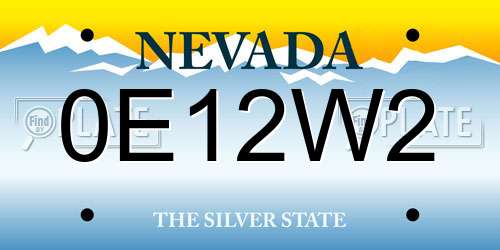 0E12W2 Nevada License Plate