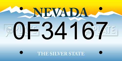0F34167 Nevada License Plate