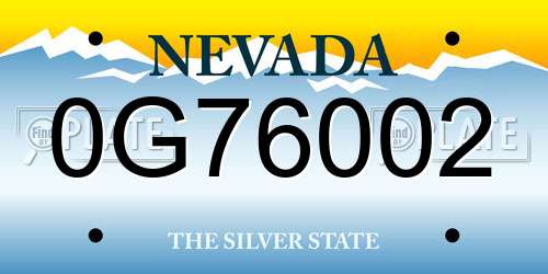 0G76002 Nevada License Plate