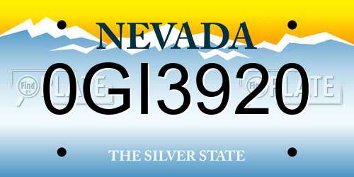 0GI3920 Nevada License Plate