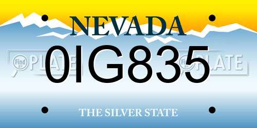 0IG835 Nevada License Plate