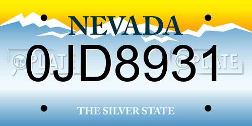 0JD8931 Nevada License Plate