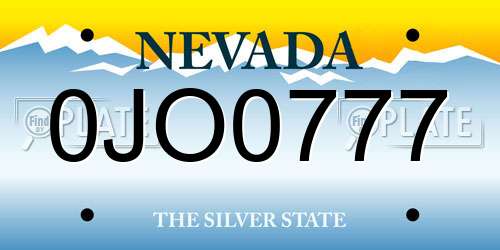 0JO0777 Nevada License Plate