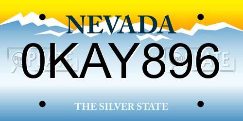 0KAY896 Nevada License Plate