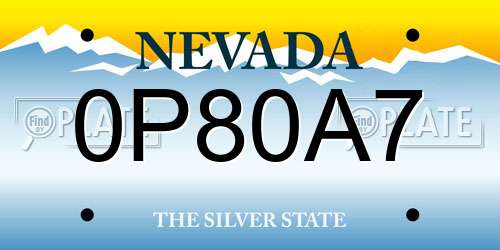 0P80A7 Nevada License Plate