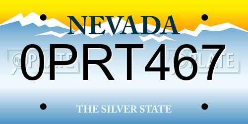 0PRT467 Nevada License Plate