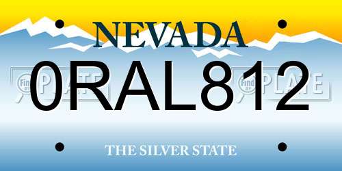 0RAL812 Nevada License Plate