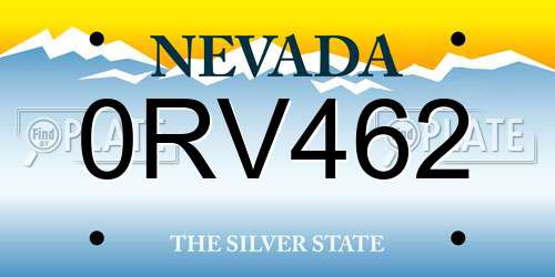 0RV462 Nevada License Plate