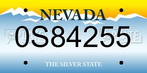 0S84255 Nevada License Plate