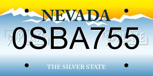 0SBA755 Nevada License Plate