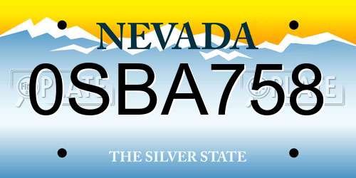 0SBA758 Nevada License Plate