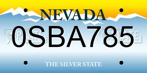 0SBA785 Nevada License Plate