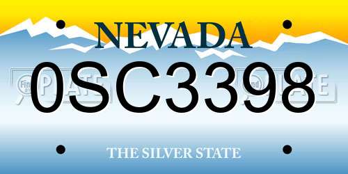 0SC3398 Nevada License Plate