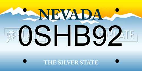 0SHB92 Nevada License Plate