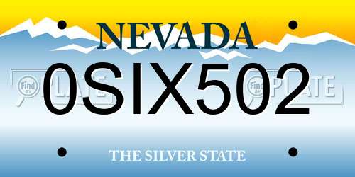 0SIX502 Nevada License Plate