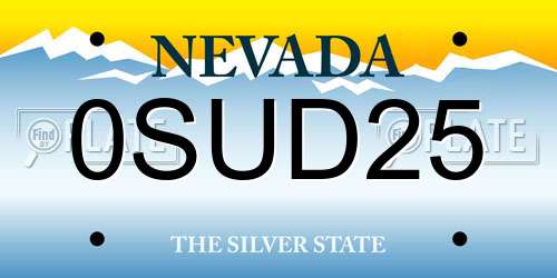 0SUD25 Nevada License Plate