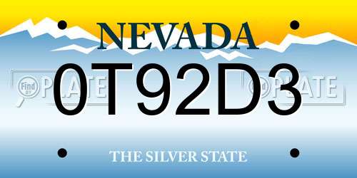 0T92D3 Nevada License Plate