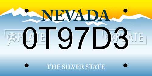 0T97D3 Nevada License Plate