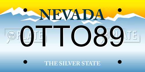 0TTO89 Nevada License Plate