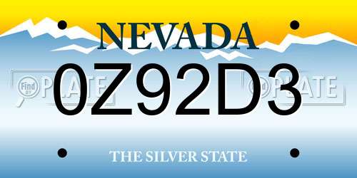 0Z92D3 Nevada License Plate