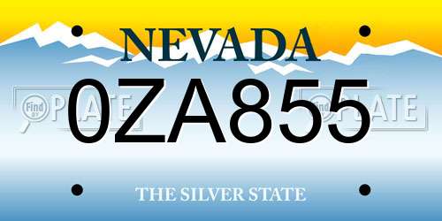 0ZA855 Nevada License Plate