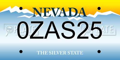 0ZAS25 Nevada License Plate