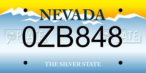 0ZB848 Nevada License Plate