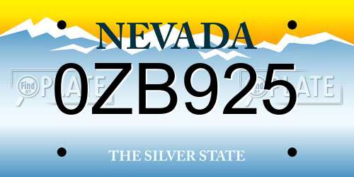 0ZB925 Nevada License Plate