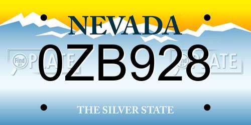 0ZB928 Nevada License Plate