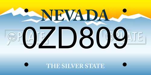 0ZD809 Nevada License Plate
