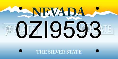 0ZI9593 Nevada License Plate