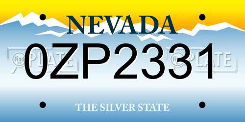 0ZP2331 Nevada License Plate