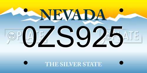 0ZS925 Nevada License Plate