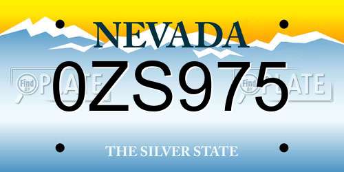0ZS975 Nevada License Plate
