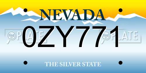 0ZY771 Nevada License Plate