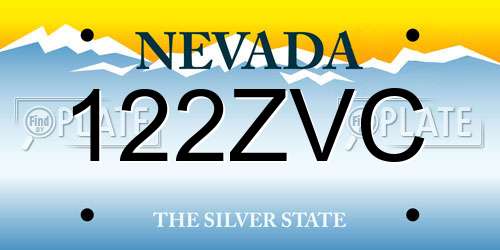 122ZVC Nevada License Plate