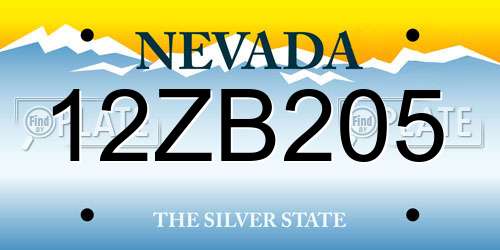 12ZB205 Nevada License Plate
