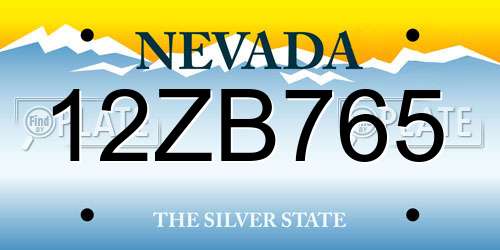 12ZB765 Nevada License Plate